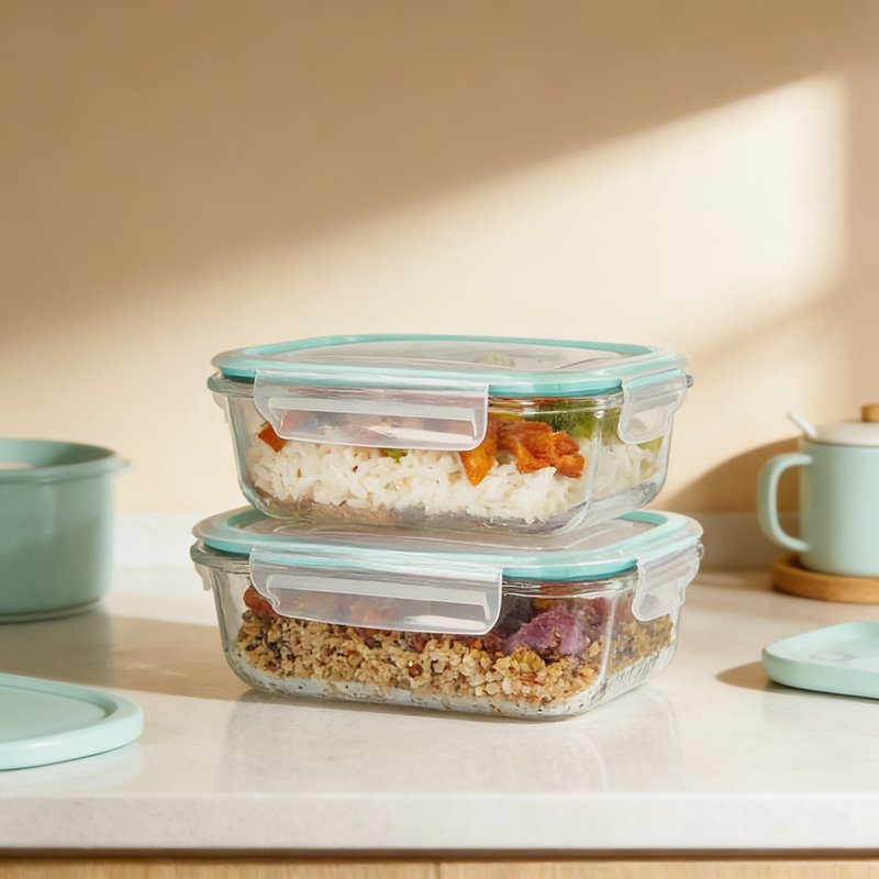 Contenants en verre pour aliments avec couvercles hermétiques, paquet de 5 contenants de préparation de repas pour micro-ondes, four, congélateur et lave-vaisselle, verre borosilicaté sans BPA