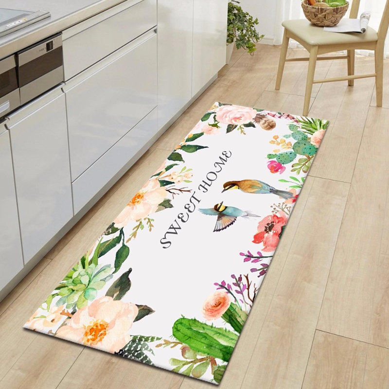 Tapis en jute tissé à la machine vert / rose / orange, Rectangle 3 pi 11 po x 5 pi 11 po