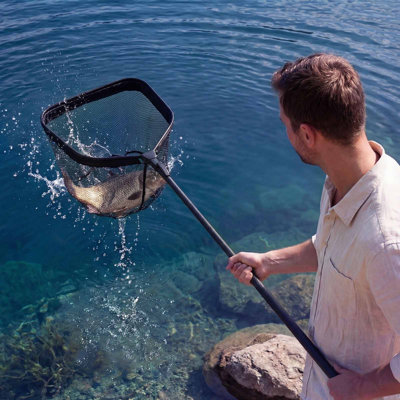 Filet de pêche, filets d'atterrissage pliables avec poignée télescopique, long engin de pêche portatif en fibre de carbone légère, PVC recouvert de nylon, durable et adapté aux poissons, pour étang de banc de kayak, cadeaux pour hommes