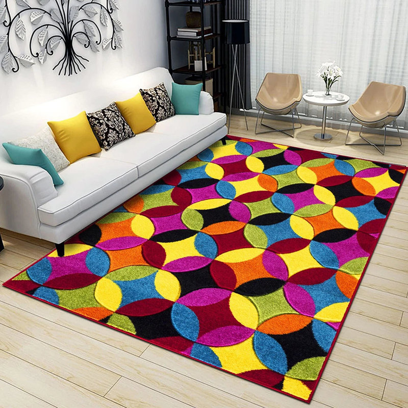 Bright Circle Design Modern Rug & Runner – Soft Pile, Easy Clean, High Density Carpet, Rectangle 200 x 290cm