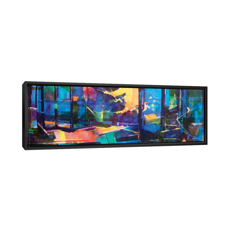 Mile End Autumn by Doug Eaton - Panoramic Painting on Canvas, 30.48 cm H x 91.44 cm W, Black Framed