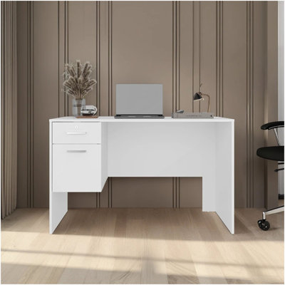 Bureau blanc à 2 tiroirs avec 1 verrouillable