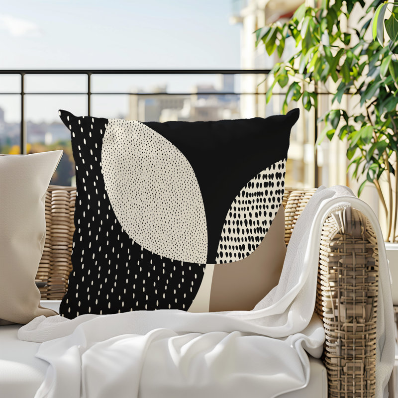Coussin carré intérieur / extérieur pia, H 15 po x l 15 po, Beige / noir / blanc cassé
