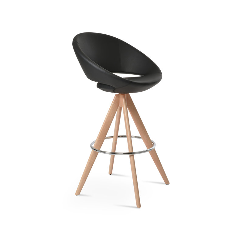 Tabouret pivotant Crescent Pyramid, 29 po de hauteur de bar, Noir ppm, Naturel