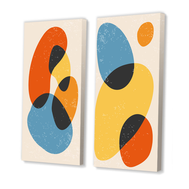 Minimal 20S Bauhaus géométrique xiv - ensemble de 2 peintures, H 20 po x l 24 po x P 1 po, Toile tendue