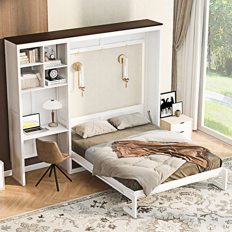 Lit escamotable avec bureau intégré, Blanc