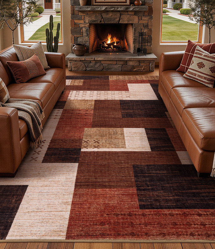 Tapis rustique lavable à la machine avec envers antidérapant Rustic Southwestern, Rectangle 5 pi x 7 pi