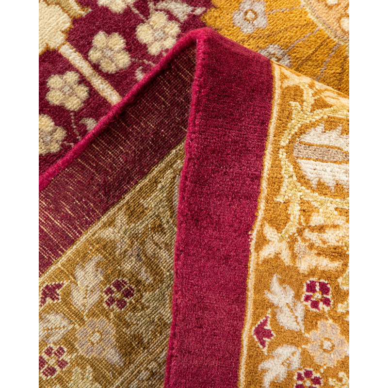 Tapis rose / jaune / ivoire en laine noué à la main de conception unique 10 pi 1 po x 13 pi 10 po Keenan