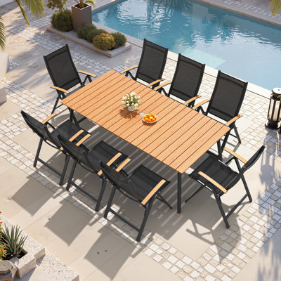 8-Person Outdoor Dining Set with Aluminum Frame  and Folded Reclining Armchairs