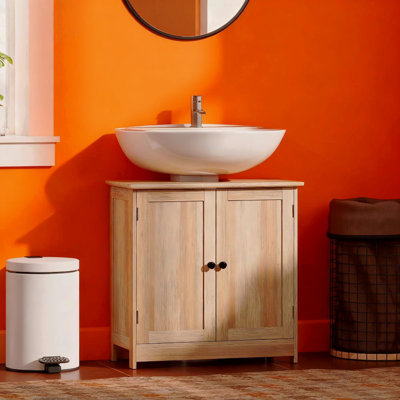 Armoire de meuble-lavabo sous le lavabo avec 2 portes et tablette réglable, chêne gris vieilli (sans lavabo de salle de bain)
