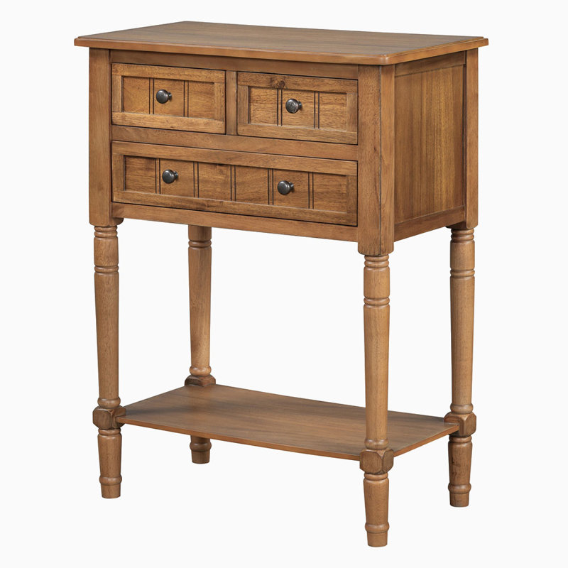 Narrow Console Table, Slim Sofa Table With Three Storage Drawers And Bottom Shelf, Natural