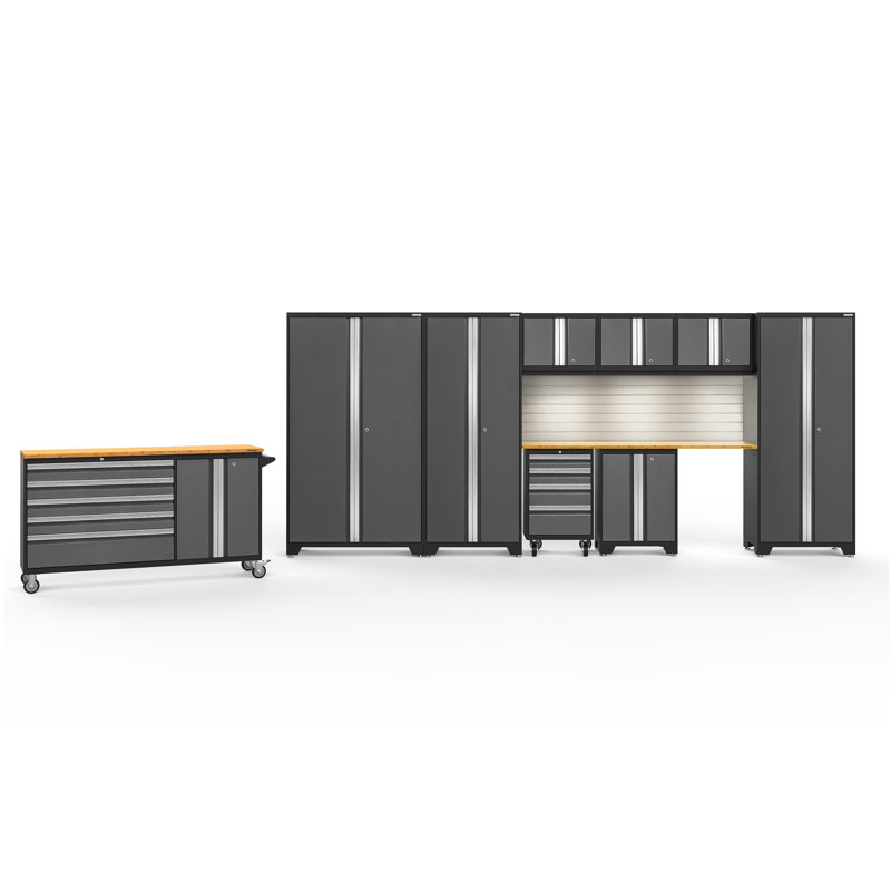 Bold Series 11 Piece Complete Storage System Set, LED Light, Gray, Bamboo