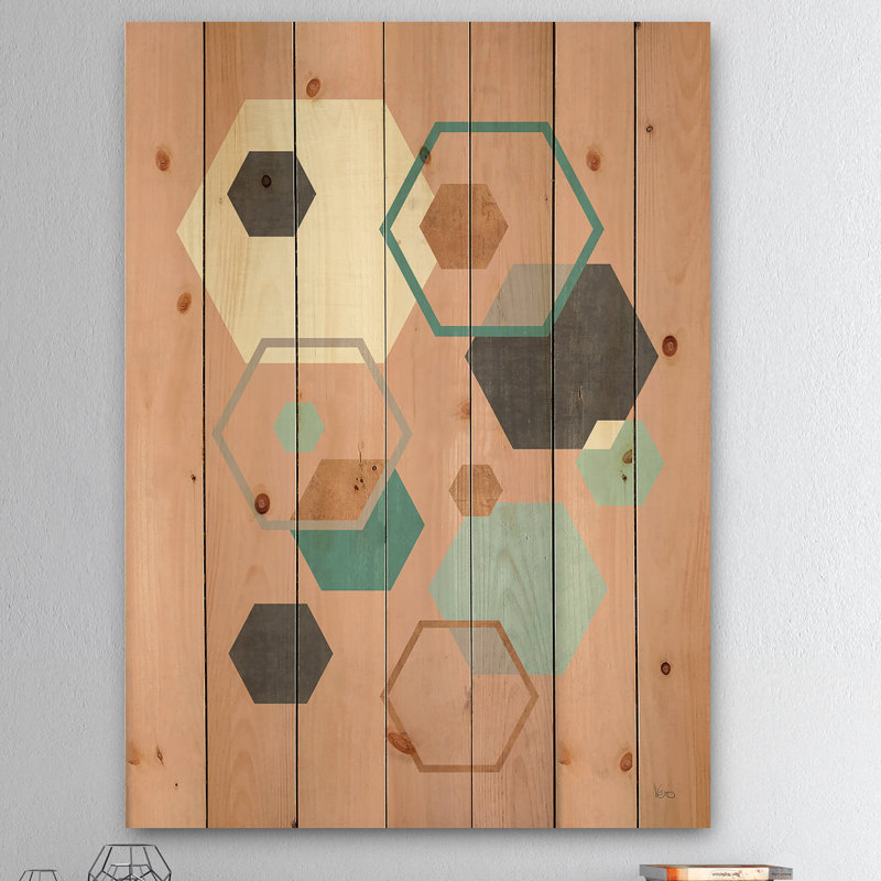 « geometric hexagonales ii », impression sur bois, H 32 po x l 24 po x P 1 po