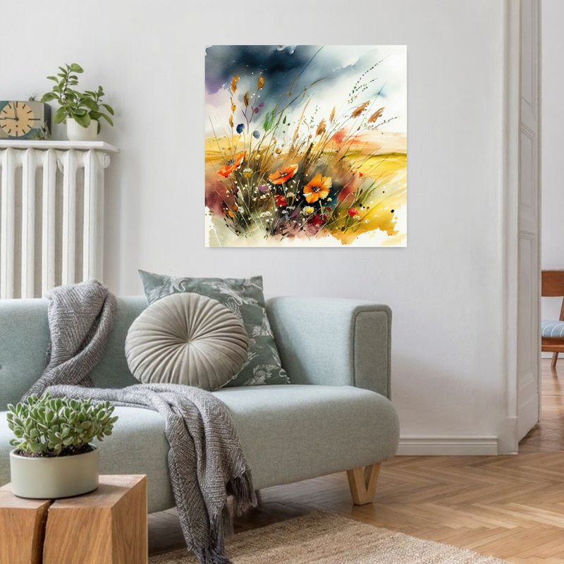 «Vibrant Wildflower Field», art moderne abstrait contemporain, fleur naturelle, H 32 po x l 32 po