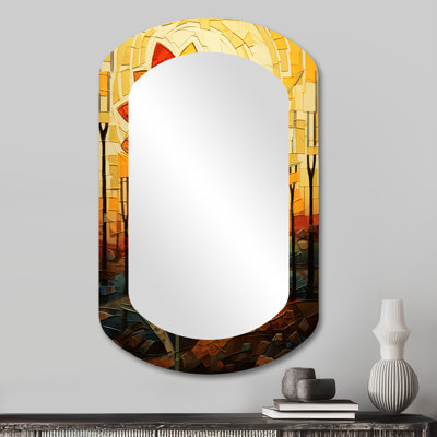 Bencomo Red And Yellow Buttercup Sunset Landscape - Orange Asymmetrical Unique Wall Mirror Decor, Traditional Cylinder Large Mirror, Printed Metal Art