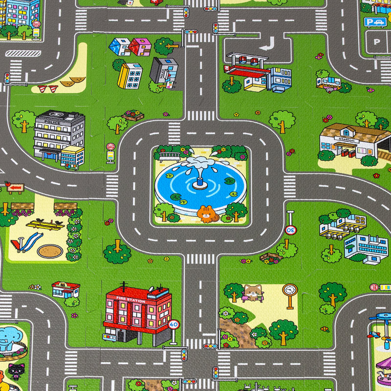 Sorbus 9-Piece Puzzle Play Foam Interlocking Tile Mat in Traffic Print