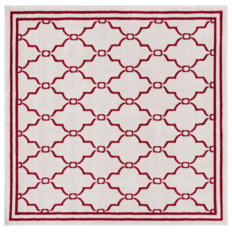Tapis ivoire / rouge intérieur / extérieur Ario, Carré 7 pi