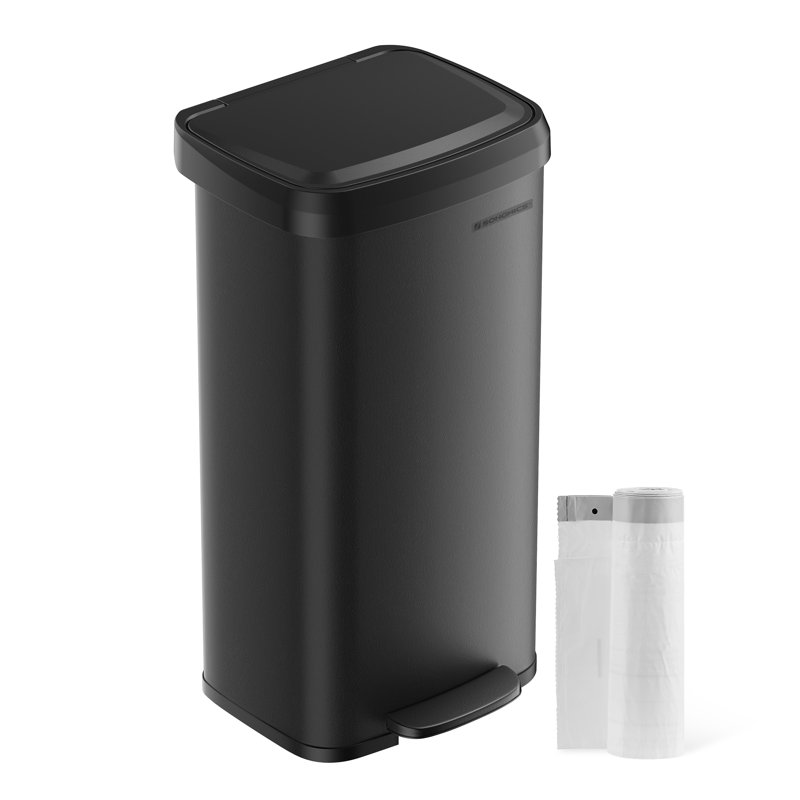 18-Gallon Black Stainless Steel Pedal Trash Can