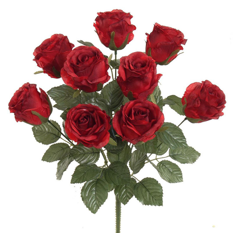 Buissons de roses rouges de 15 pouces, faux floral pour arrangements de vases et décorations pour la maison