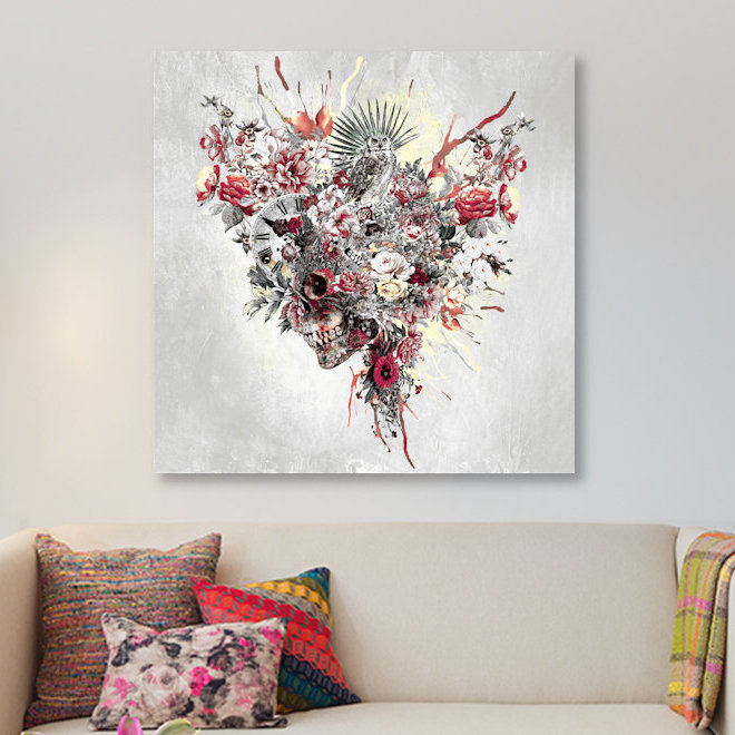 «Floral Skull Series», impression sur toile, H 48 po x l 48 po x P 1,5 po, Toile tendue, Pas de tapis