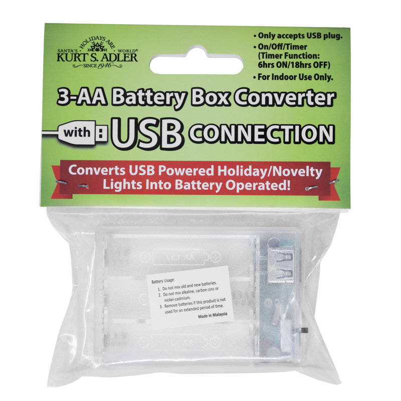 Kurt Adler Empty 3 "AA" Battery Box with USB Connection & Timer