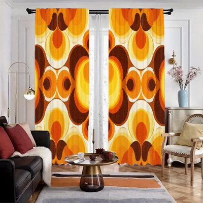 2Pcs rideaux à motif de cercles rétro, rideau obscurcissant de style abstrait moderne Mid-Century pour le salon