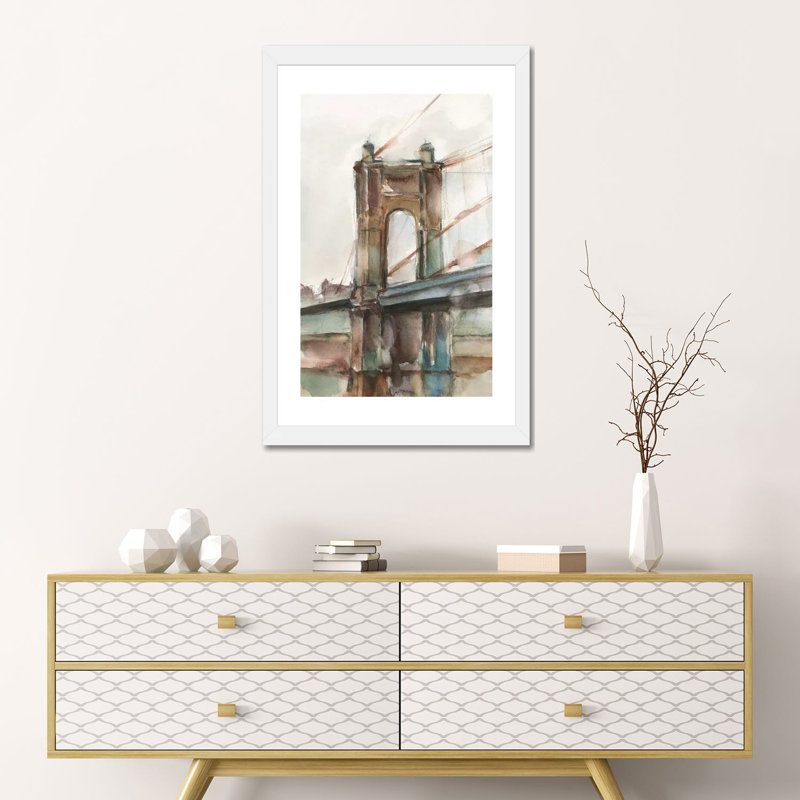 «Bridge at Sunset I» par Ethan Harper - reproduction d'art, H 24 po x l 16 po x P 1 po, Papier encadré blanc, Blanc