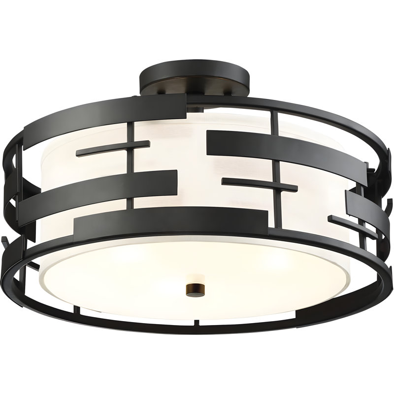 Nuvo Lansing 3-Light Semi-Flush Mount Ceiling Fixture With Fabric Shade & Opal Glass Diffuser