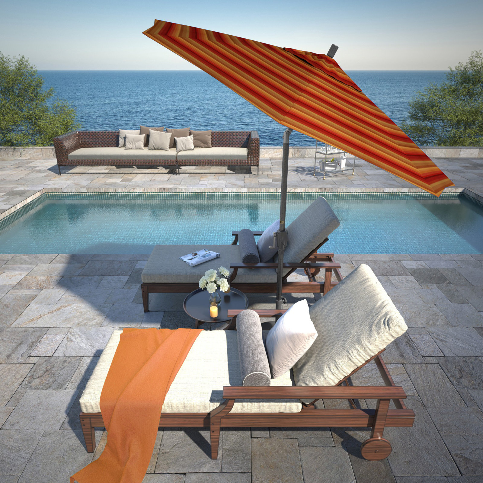 Lexia 7.5' Sunbrella® Umbrella, Astoria Sunset Sunbrella®, Hammertone Gray
