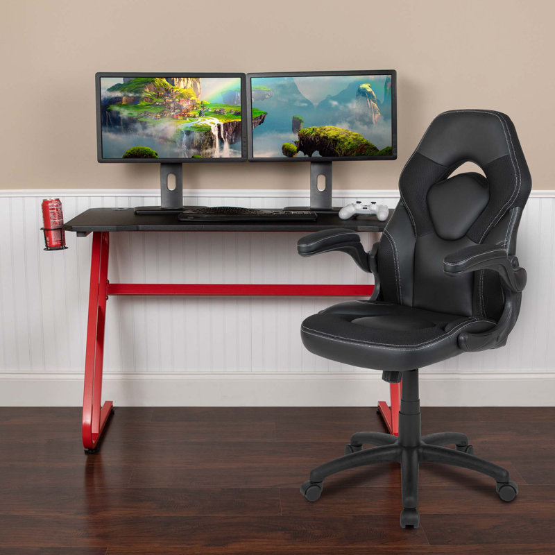 Bridesdale 2 Piece Configurable Rectangular Desk Rectangular Computer Desk Office Set with Chair, Black