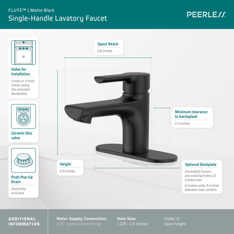 Single-Hole Single-handle Bathroom Faucet with Drain Assembly, Matte Black