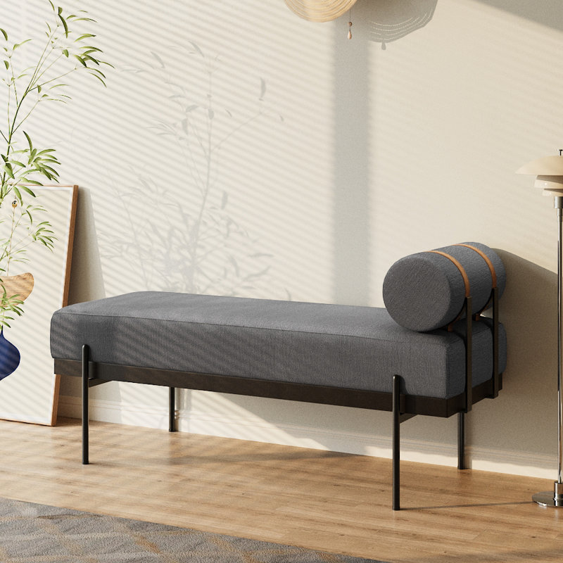 Betzy Linen Upholstered Bench, Dark Grey