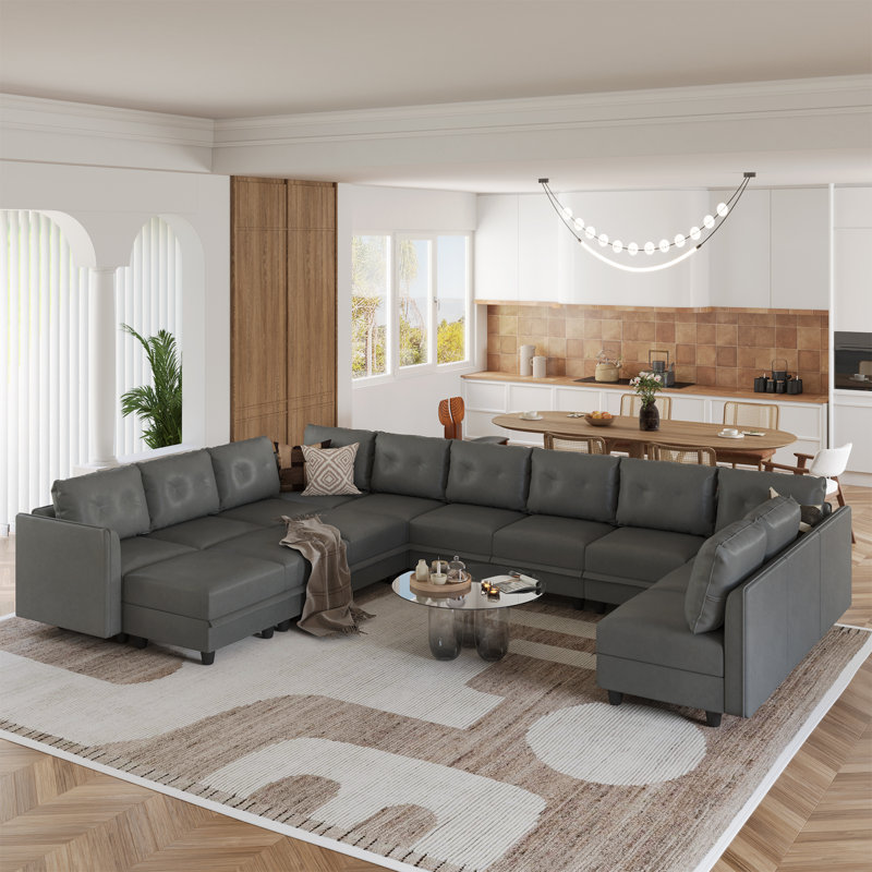 Zendajas Upholstered U-Shaped Sectional, Gray Faux Leather