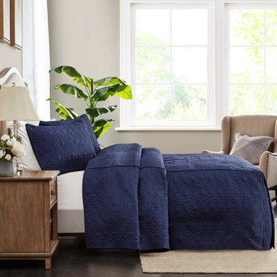 Couvre-lit bleu marine très grand, 3 pièces