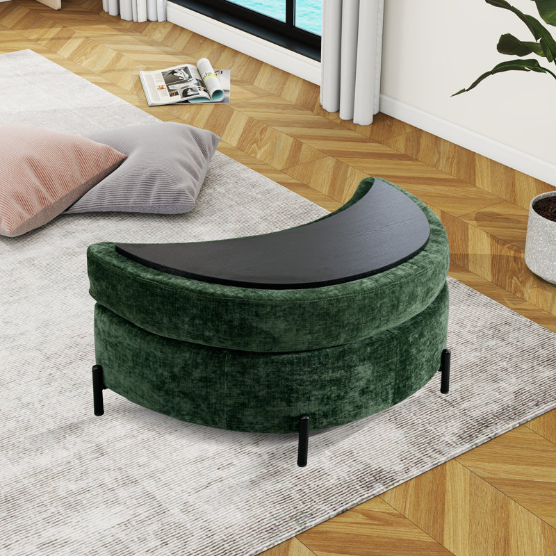 Achorn Upholstered Ottoman, Green Chenille