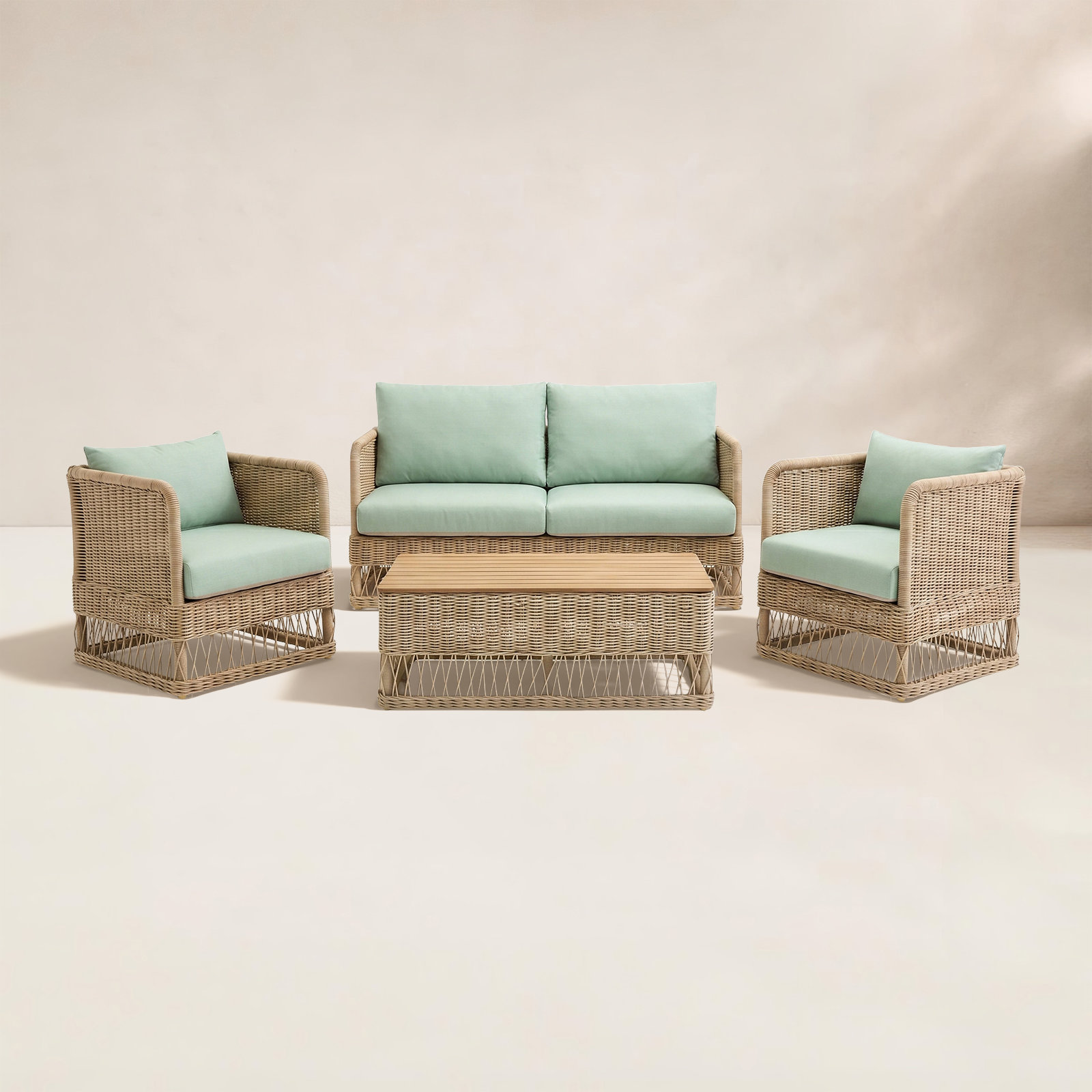 Margot Natural 4-Piece Sunbrella® Outdoor Patio Seating Set, Brown, Canvas Spa
