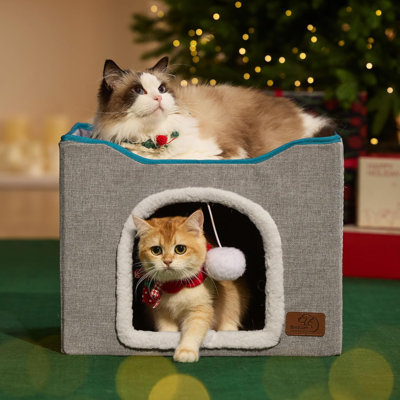 Lits pour chats pour chat - Grande grotte pour chat avec cage à griffes, cache-chat pliable, 16,5 po x 16,5 po x 13 po, gris