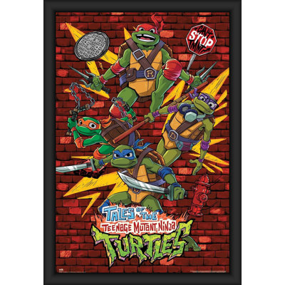 Teenage Mutant Ninja Turtles - Brick Wall Framed Poster - 24x36 Inch Wood Frame with Plexi Glass