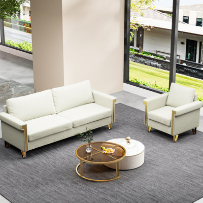 Chaise en velours blanc crème - Style moderne avec canapé à assise très profonde et détails en métal doux au toucher
