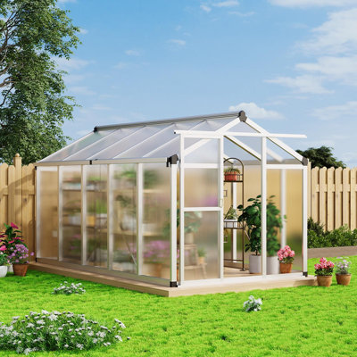 6x10 FT Outdoor Greenhouse – Heavy-Duty Aluminum Frame with Polycarbonate Panels, Lockable Door & Ventilation Windows