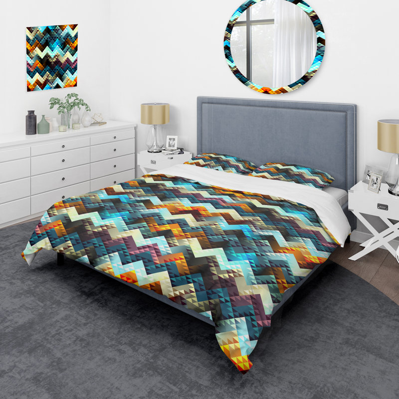 Ensemble de housse de couette en microfibre bleu / orange 3 pièces