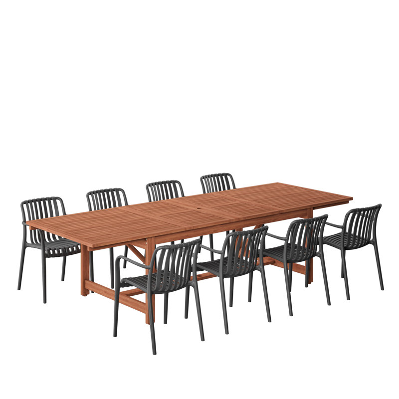 Amazonia 9Pc Juleriaque FSC Wood And And Resin Outdoor Patio Extendable Dining Set, Black