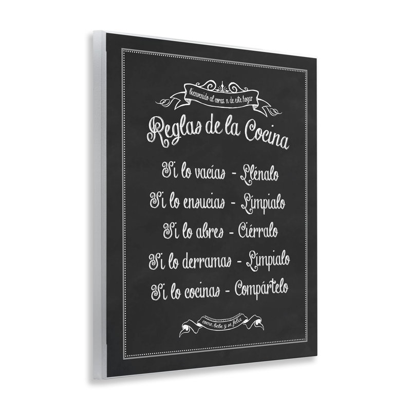 «Kitchen Rules», plaque murale d'art espagnol, par lettrage et doublure