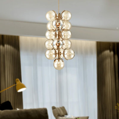 16 Light Chandelier Light Fixture, Glass Ball Bubble, Mercury Glass (Bulb Not Included)