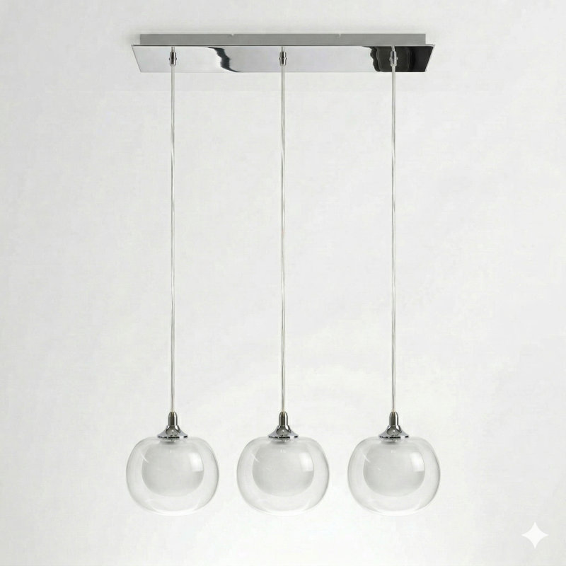 Luminaire suspendu pour îlot de cuisine 3 lumières Mission, Chrome chrome