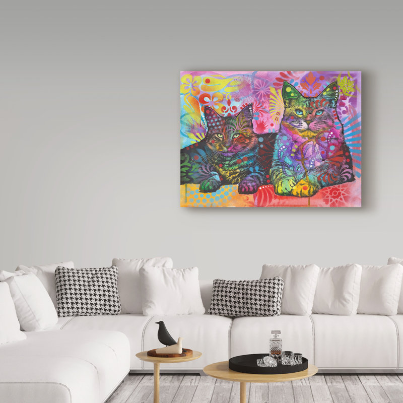 « 2 chats », reproduction d’impression sur toile tendue, H 18 po x l 24 po x P 2 po
