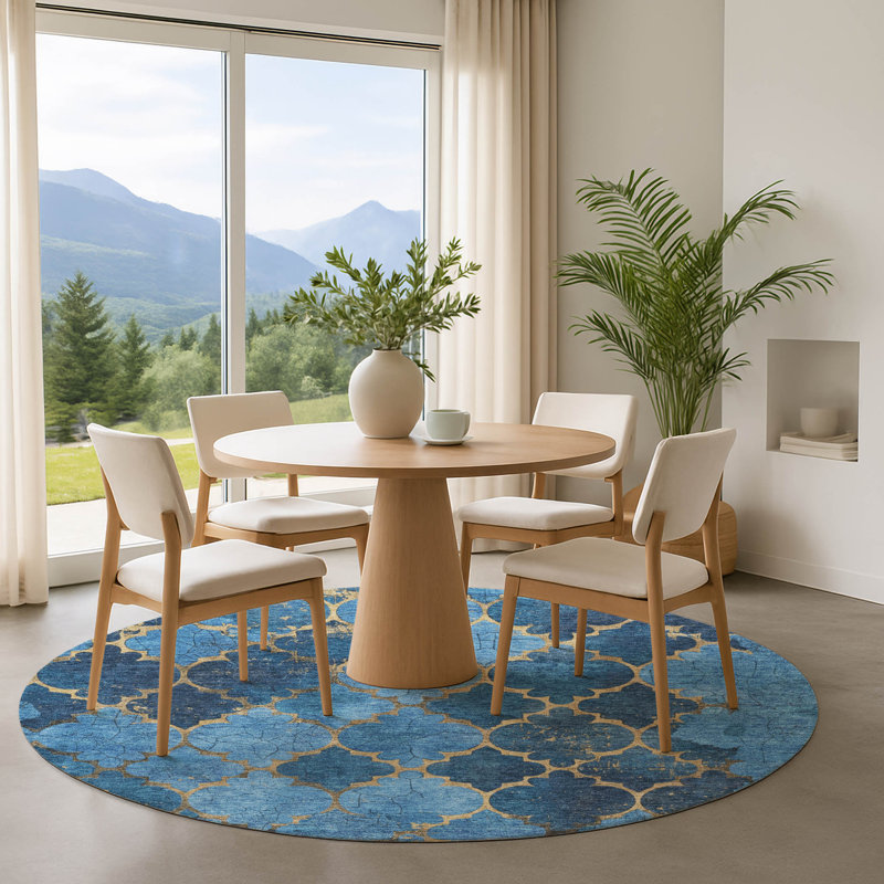 Tapis damassé de qualité supérieure lavable à la machine Otte AMF1784, Rond 8 pi
