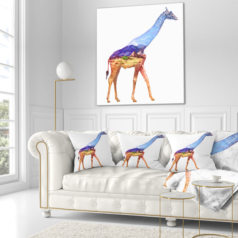 Girafe double exposition - coussin imprimé animal, 18 po x 18 po, Coussin décoratif