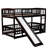 Twin Over Twin Low Bunk Bed With Slide, Ladder, And Fence For Kids And Teens, Versatile And Sturdy Design-2095956904