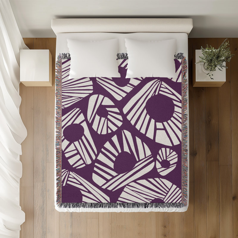 Jeté en coton à imprimé abstrait Kio, 50 x 70, Mauve